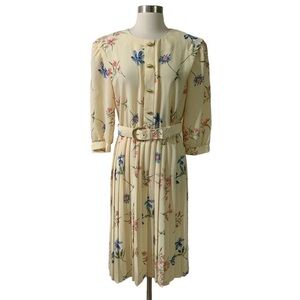 Vintage Breli Originals Made In The USA Yellow Belted Floral Print Dress Size 14